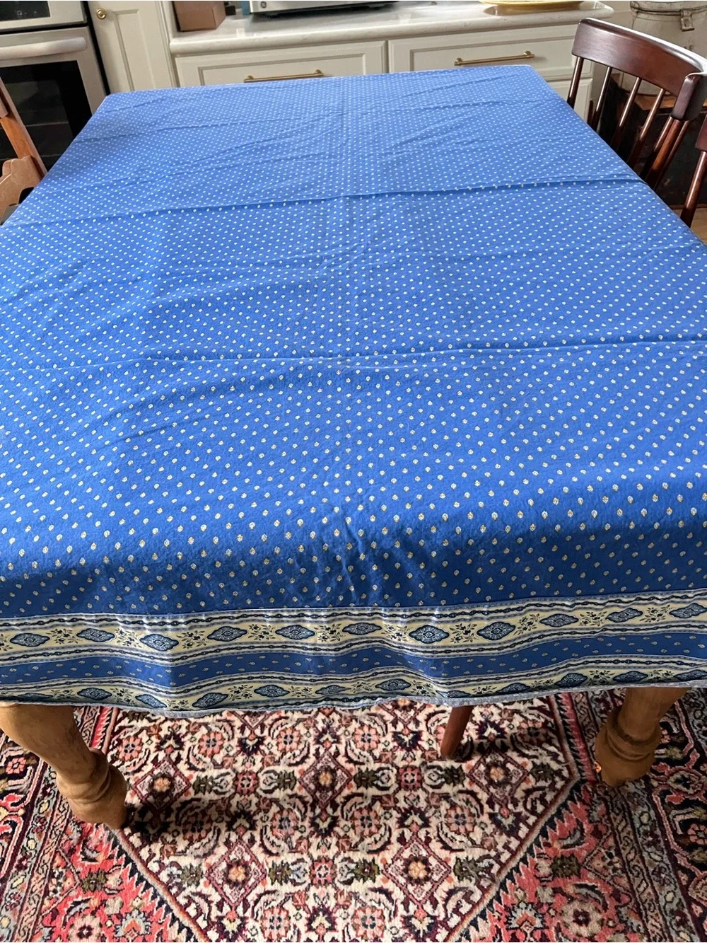 L'Ensoleillade French Country 58”x74” Tablecloth Blue White Lined Heavy Cotton
